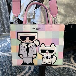 Karl Lagerfeld Pastel Check Satchel Bag - Pink Multi Crossbody